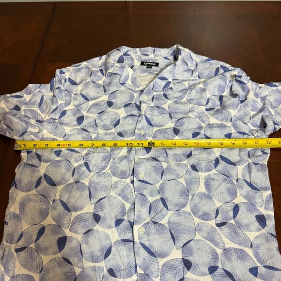 Express Mens Tropical Print blue Shirt M Tall Rayon Short Sleeve - Picture 5 of 8